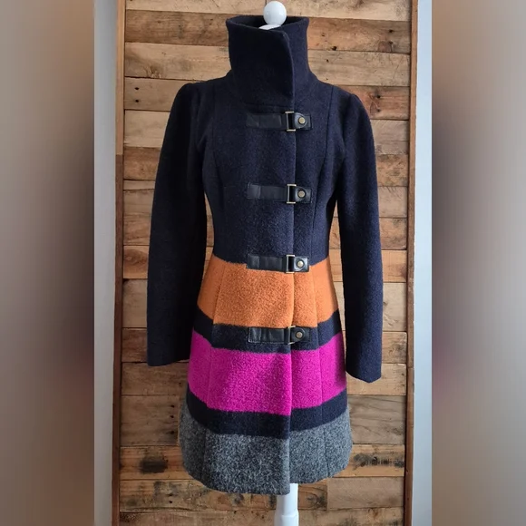 Plenty By Tracy Reese Dusken Wool Funnel Neck Coat Anthropologie Colorblock Sz M - Picture 4 of 16